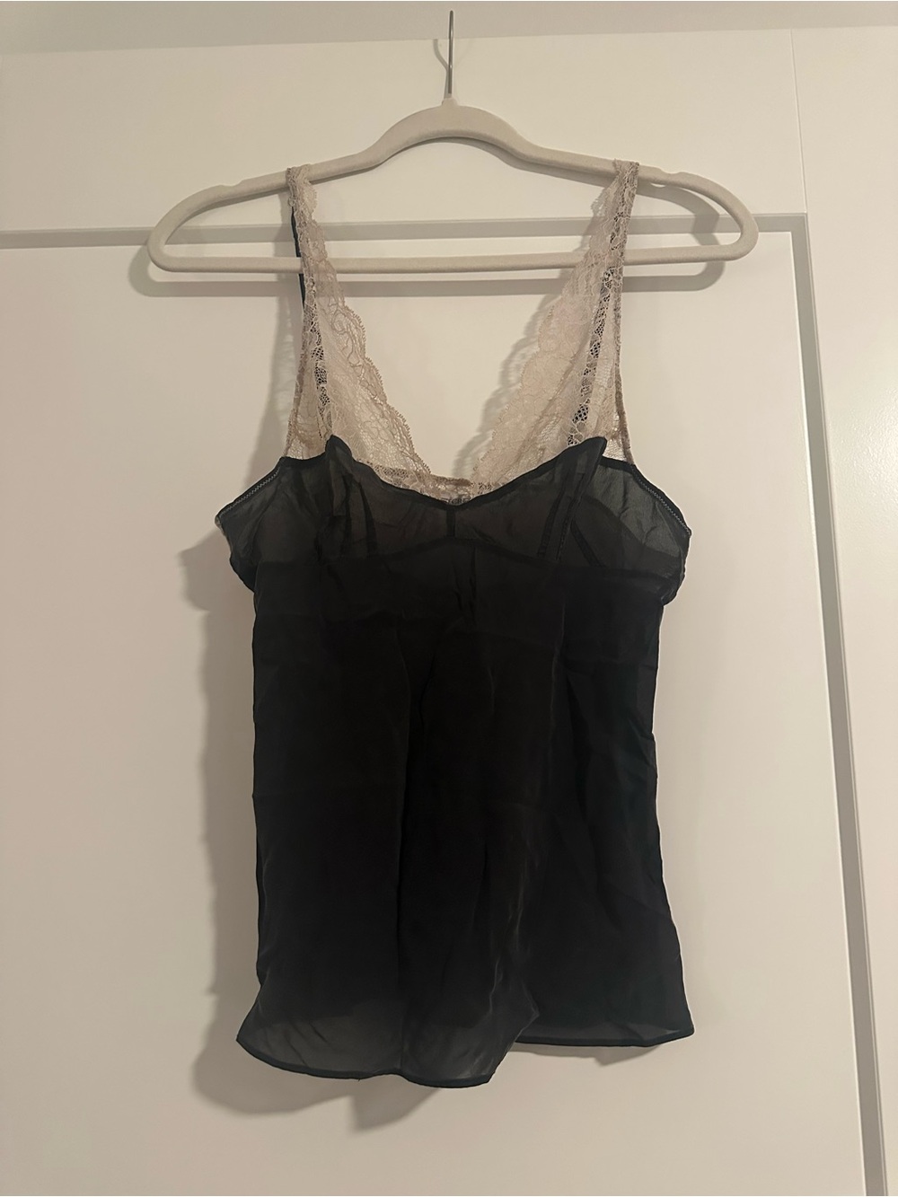 Vintage Victoria Secret Black Sheer Lace-Trim Cami Tank Top